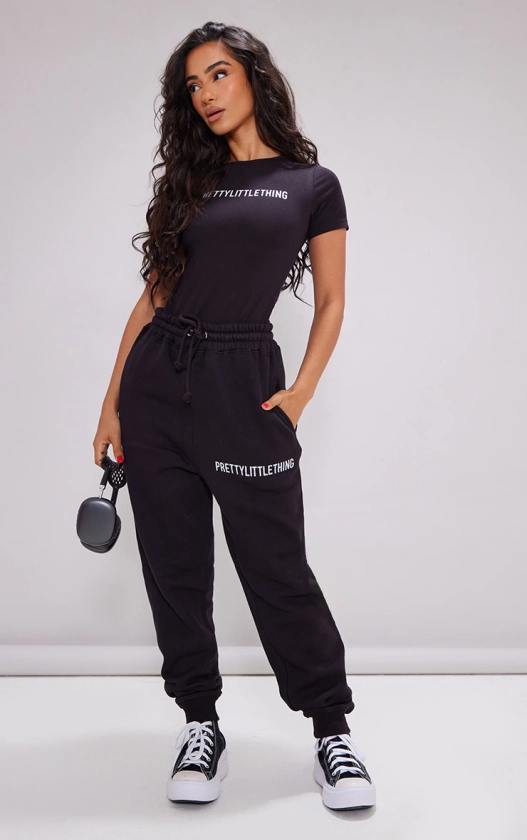 Plt Petite Black High Waist Cuffed Sweatpants