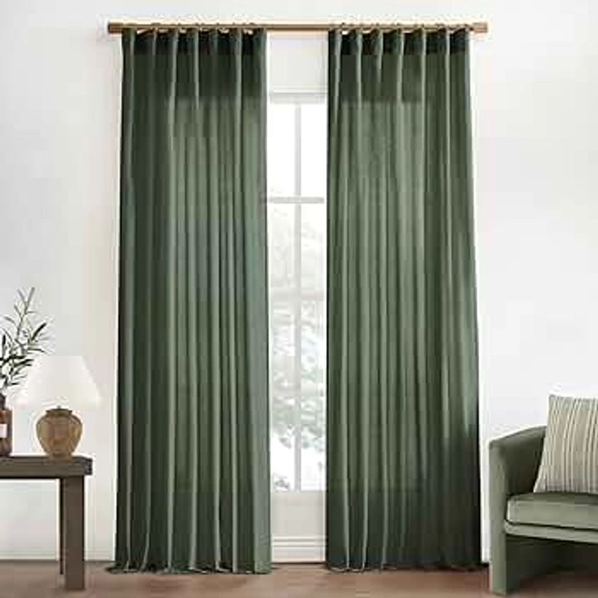 Extra Long 108 Inch Curtains for Large Window,Organic Modern Elegant Decor,Back Tab Pleated Drapes Pretty Linen Sheer Tall Curtains for Living Room Dining Office 2 Panel Set,50 Wide 9 FT,Olive Green