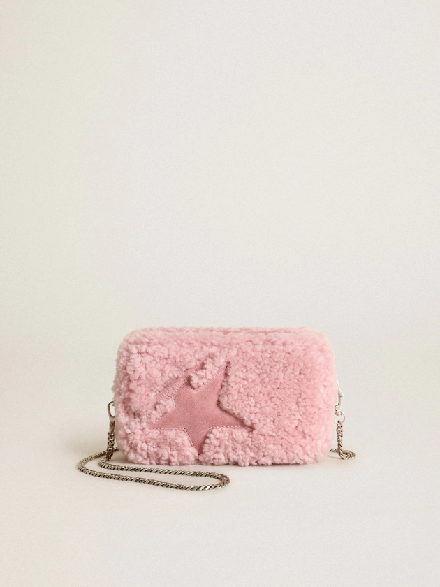 Women's Mini Star Bag in pink shearling with suede star | Golden Goose