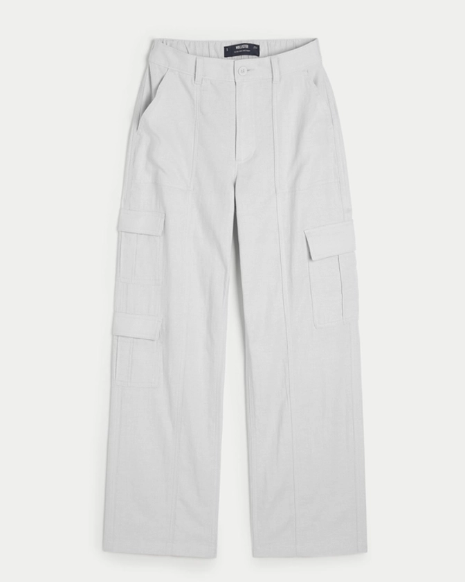 Femmes Pantalon cargo à trois poches ample en mélange de lin et à taille très haute | Femmes Bas | HollisterCo.com
