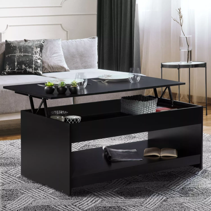 Table basse rectangulaire plateau relevable SOA bois noir IDMarket
