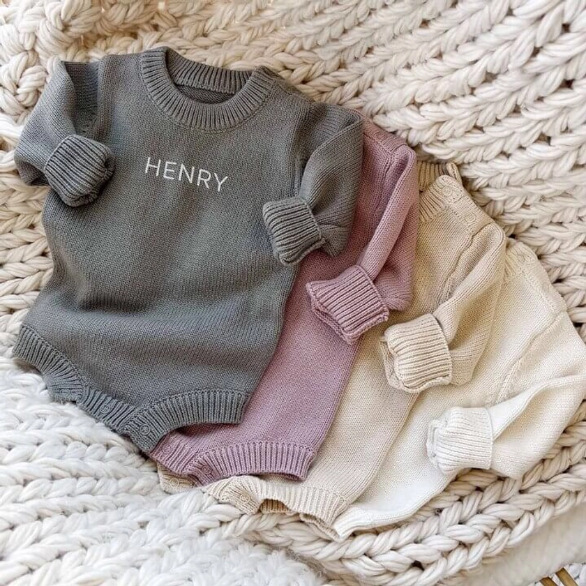 Personalized Knit Sweater Bubble Romper | Solid