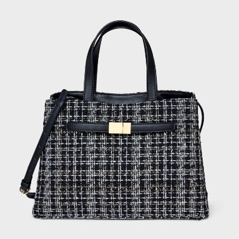 Belted Satchel Handbag - A New Day™ Black Tweed