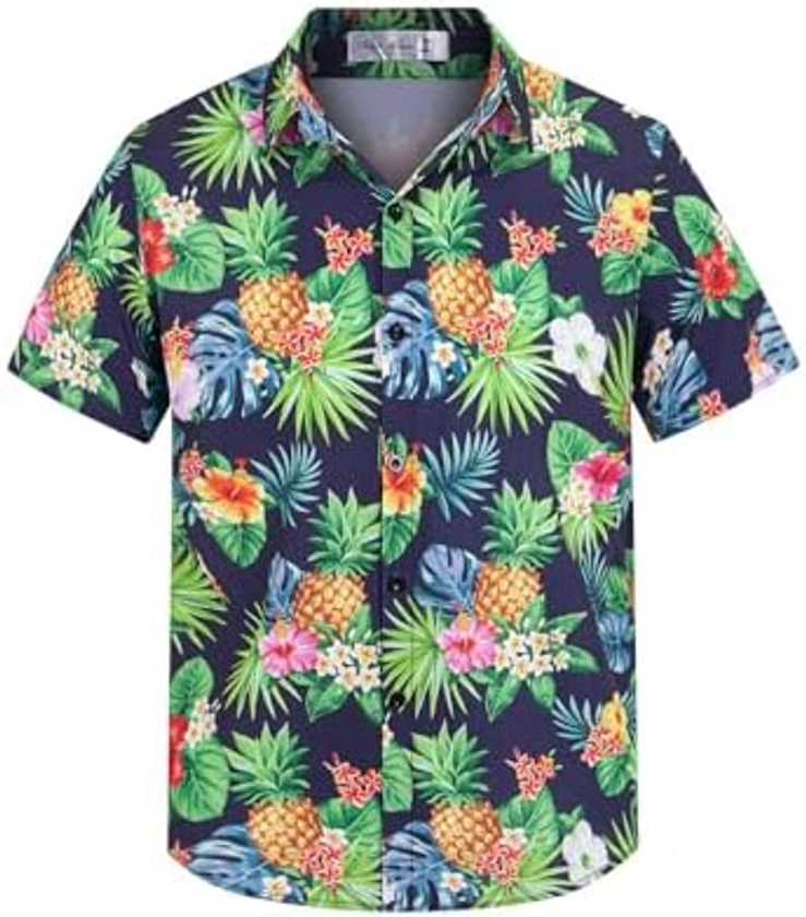 Yoimira Hawaiian Shirts for Boys,Boys Hawaiian Shirt Button Down,Aloha Shirt Boys Summer Beach Shirts for Kids 7-14 Years