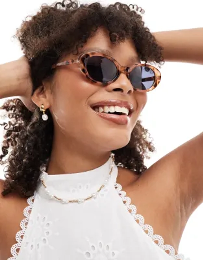 Pieces - Lunettes de soleil ovales à monture œil de chat - Écaille de tortue | ASOS