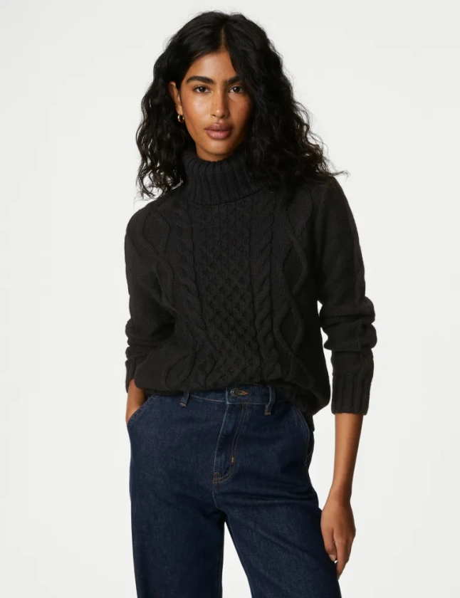 Cable Knit Roll Neck Longline Jumper | M&S Collection | M&S