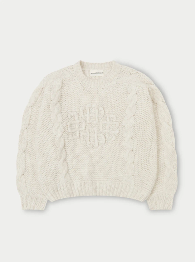 EMBLEM PLAITED OVERSIZED KNIT JUMPER - STONE