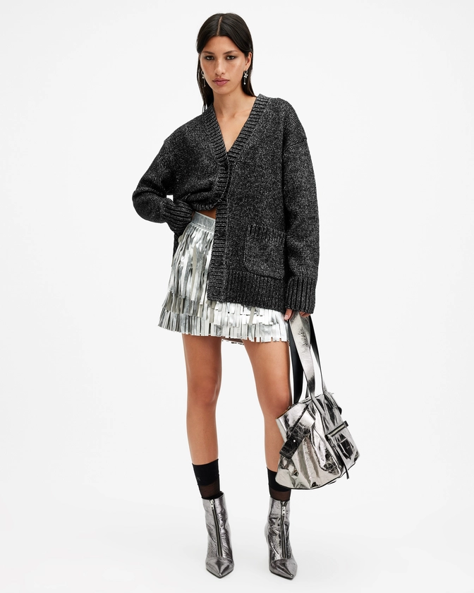 Sabrina Metallic Relaxed Fit Cardigan Black | ALLSAINTS