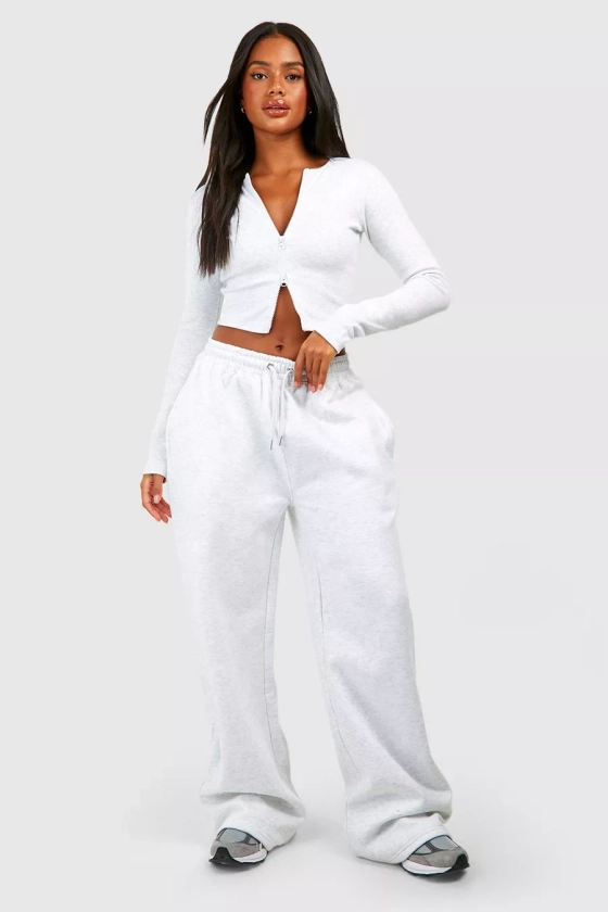 Double Zip Long Sleeve Rib Top And Straight Leg Jogger Set