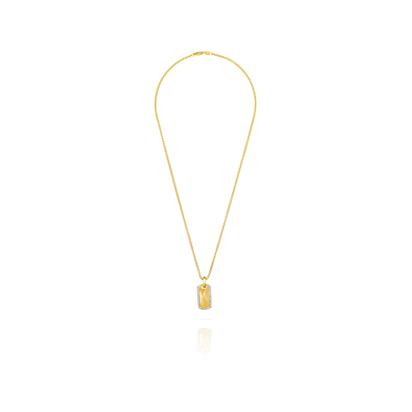 Dog Tag Stirrup Necklace In Solid Gold By Vincent Peach