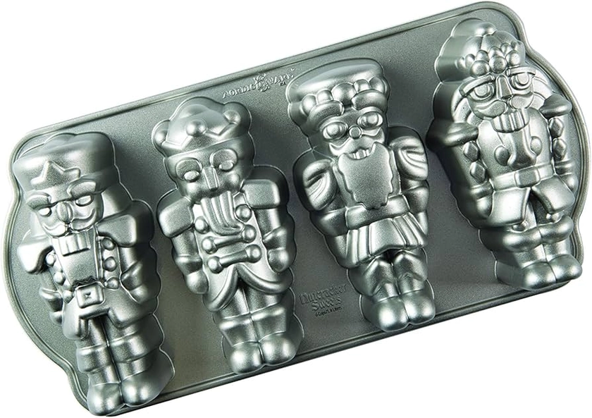 Nordic Ware Nutcracker Sweets Cakelet Pan, Christmas Baking Tin, Cast Aluminium Cake Tin, Muffin Tray for Mini Cakes, Made in The USA, Colour: Silver : Amazon.co.uk: Home & Kitchen