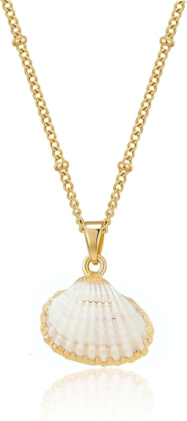 Gold Shell Necklace for Women,14K Gold Plated Seashell Starfish Ocean Necklace Shell Pendant Necklace for Women Jewelry Gift