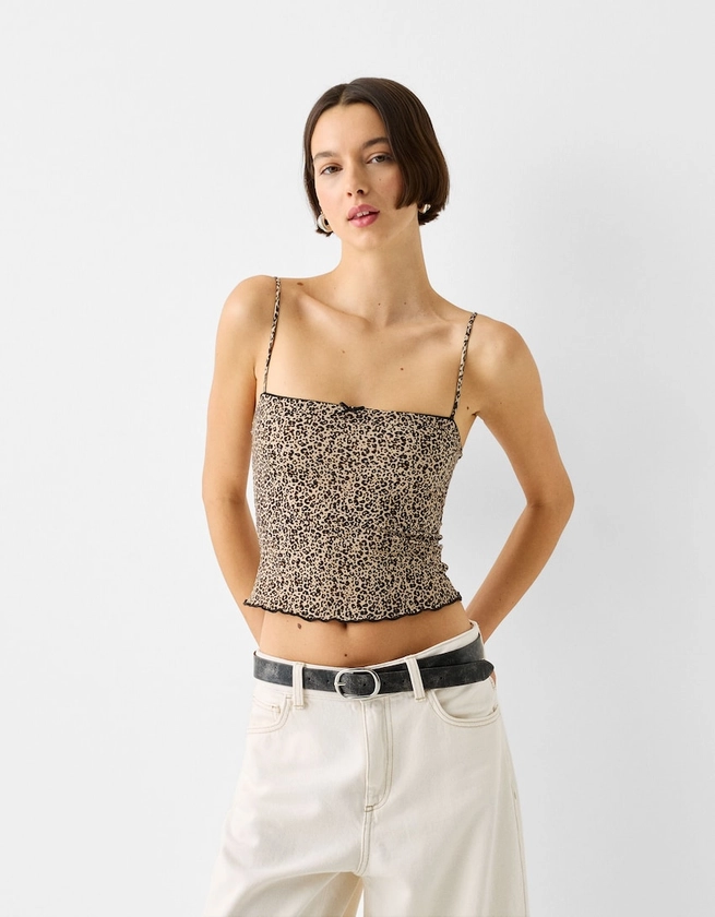 Animal print strappy top with bow detail - T-shirts - BSK Teen