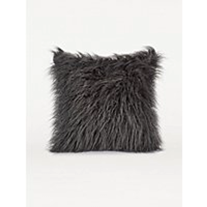 Charcoal Mongolian Faux Fur Cushion | Home | George at ASDA