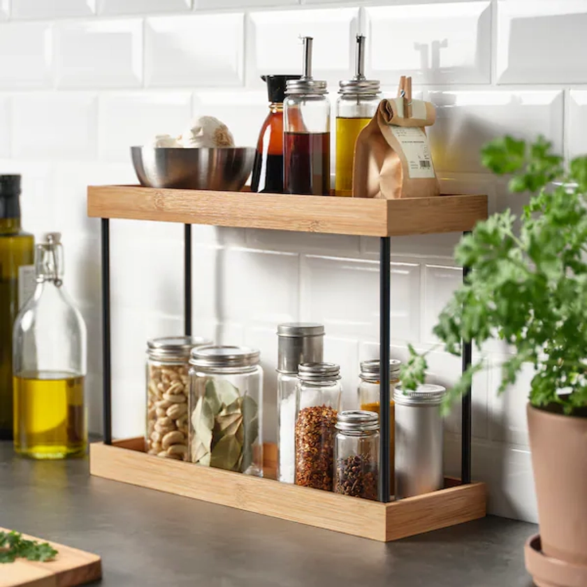 NÅLBLECKA kitchen countertop organiser, metal/bamboo, 38x13x28 cm - IKEA