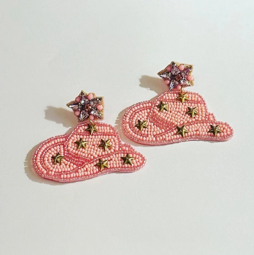 NEW Cowgirl Beaded Hat Earrings/western Beaded Earrings/pink Beaded Earrings/turquoise Beaded Hat Earrings/rodeo Earrings - Etsy