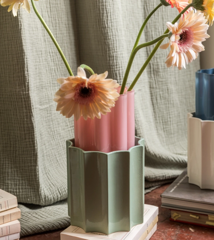 Vase Duetto rose bonbon et vert amande