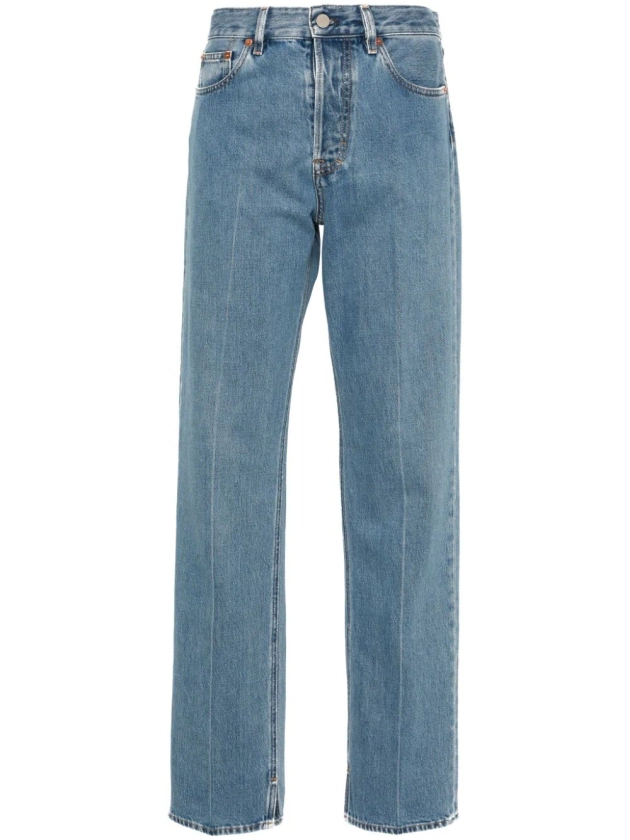 Calça jeans reta com patch de logo