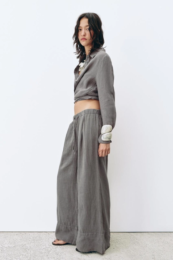 ZW COLLECTION 100% LINEN PALAZZO TROUSERS