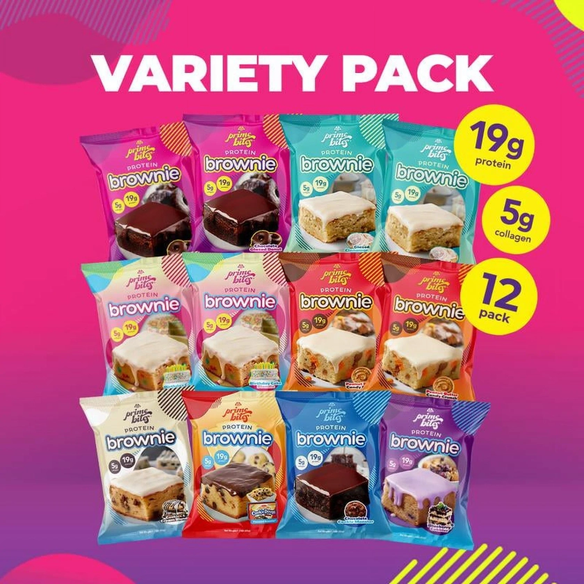 Prime Bites Variety Pack - Protein Brownie with 19g Protein and 5g Collagen