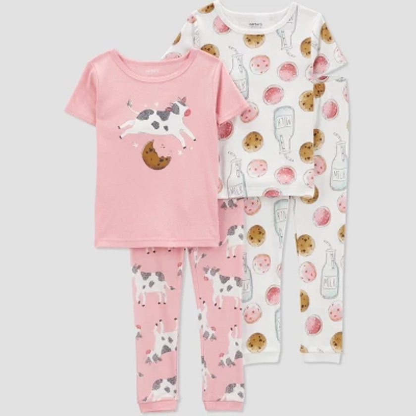 Carter's Just One You® Toddler Girls' 4pc Short Sleeve Cow Pajama Set - Pink 4T