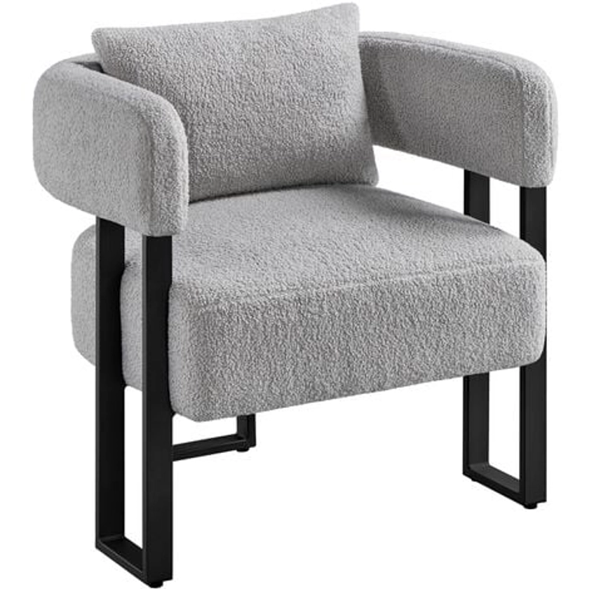 Yaheetech Boucle Barrel Accent Chair with 3 Strong Metal Legs Upholstered Armchair, Gray