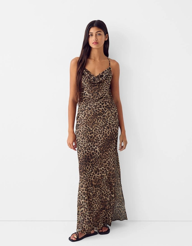 Robe midi chiffon imprimé animal - Femme