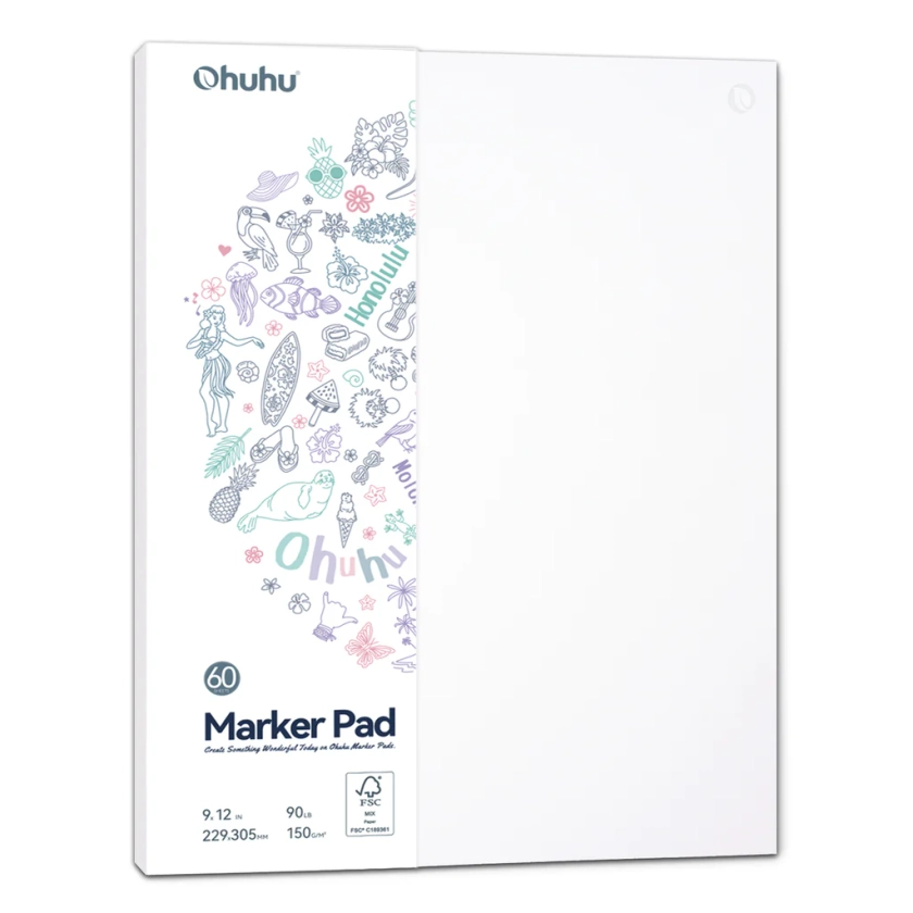 Ohuhu Bleedproof Double-Sided Marker Pad, Glue-Bound