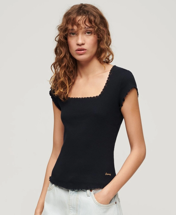 Womens - Athletic Essentials Square Neck Top in Eclipse Navy | Superdry UK