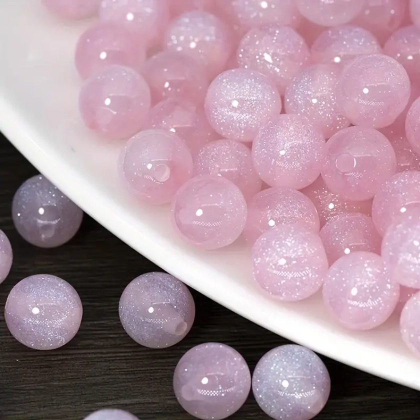 15pcs 8mm Starry Mermaid Princess Fine Flash Resin Through-hole Loose Beads For Jewelry Making DIY Necklace Bracelet Phone Chain Beaded Craft Supplies