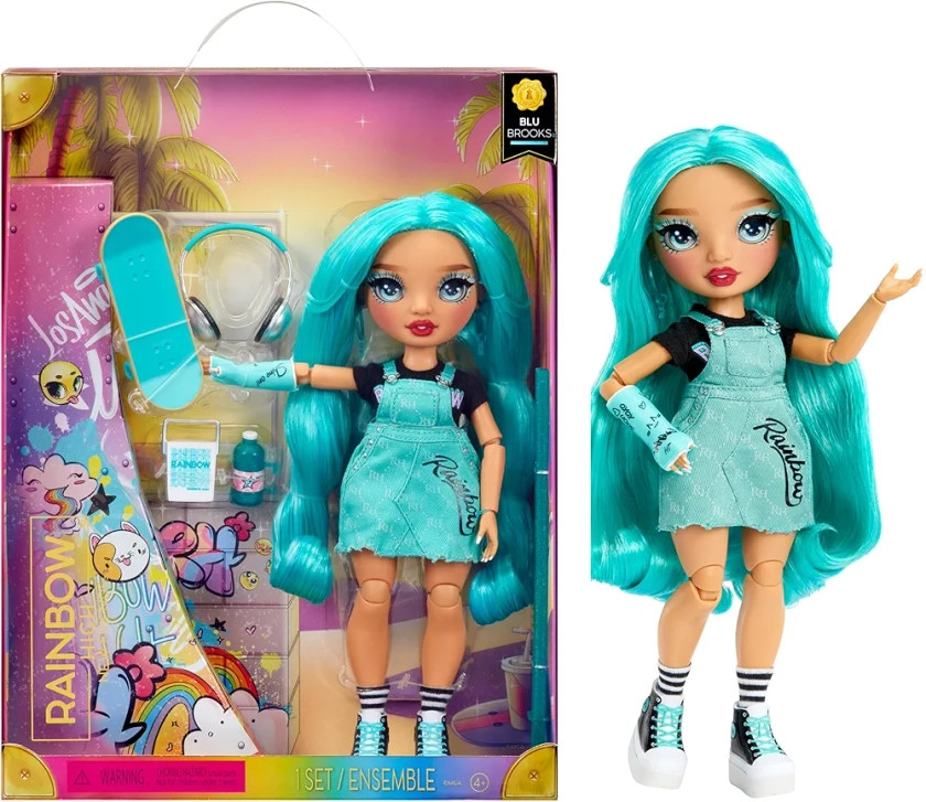 Rainbow High Poupée Mannequin - Blu Brooks - Poupée Bleue dans Une Tenue à la Mode - Poupée Portant Un Plâtre avec + de 10 Accessoires de Jeu Colorés - pour Enfants de 4 à 12 Ans et Collectionneurs