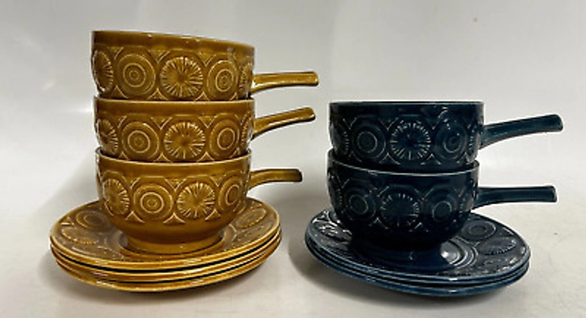 Tams Ceramic Soup Bowls & Saucers Vintage Blue & Yellow Mid Century England x 6 | eBay