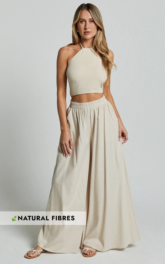 Tamara Pants - High Elasticated Waist Wide Leg Pants in Natural