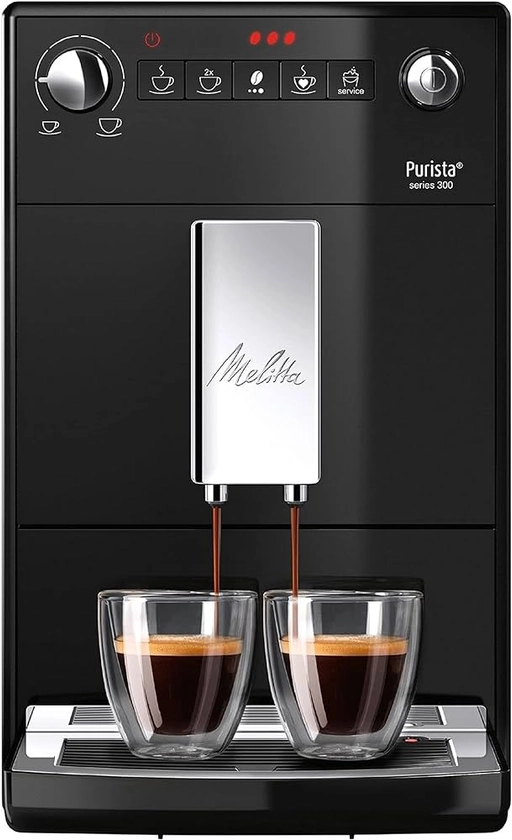 Melitta Purista Noire, Machine à Café à Grain avec Broyeur et Système d'Extraction des Arômes, Silencieuse, Mode 1 à 2 Tasses, Expresso, F230-102, 1450W