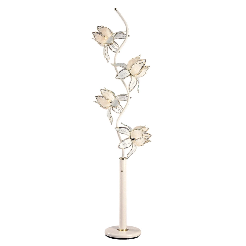 Upton Four Light Floral Floor Lamp With Glass Shades