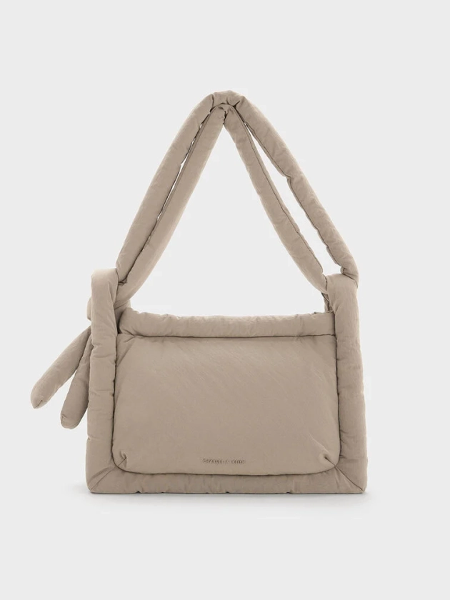 Sac bandoulière bouffant en nylon Errya    
         - Taupe