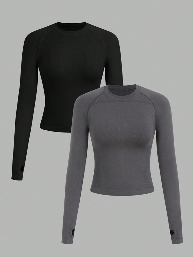 SHEIN Sport Studio Dames effen kleur minimalistische dagelijkse training top & tank/naadloos/duimgat