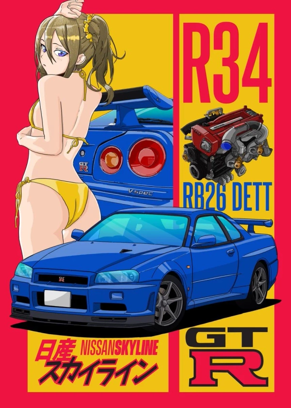 'Nissan Skyline GTR R34' Poster, picture, metal print, paint by ND Fat | Displate
