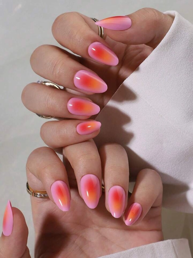 24 Shorts Almond Shaped Japanese-Style Simple Pink Blush Gradient Manicure Accessories With 1 Sanding Strip And 1 Jelly Gel Press On Nails Nail Supplies | SHEIN USA