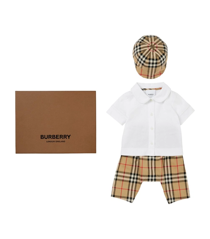 Burberry Kids Polo Shirt, Trousers and Hat Set (1-18 Months)