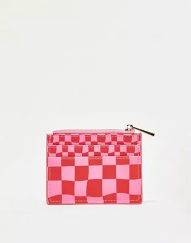 ASOS DESIGN - Porte-cartes à damier - Rose et rouge