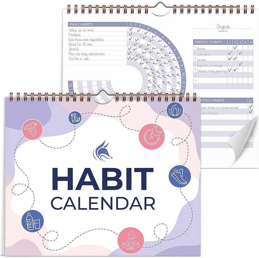 Clever Fox Habit Calendar Circle – 2-Year Inspirational Habit Tracker for Atomic Habits – Colorful Habit & Goal Planner Journal to Boost Productivity & Become Your Best Self – White & Lavender