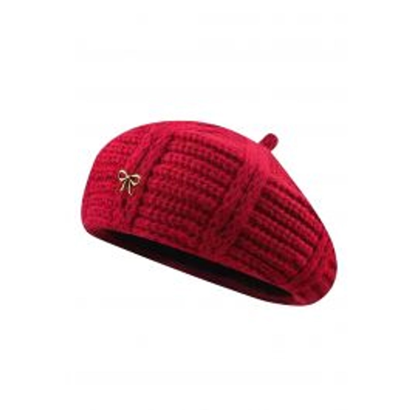 Little Bow Decor Knitted Beret in Red