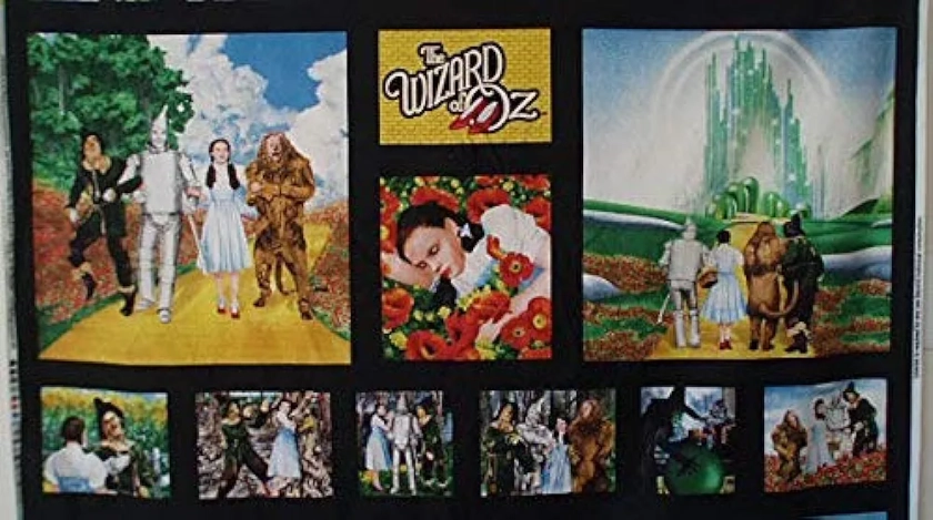 Dorothy, Tinman, Cowardly Lion & Scarecrow the Wizard of Oz Fabric Panel Follow the Yellow Brick Road (Great for Quilting, Sewing, Craft Projects, Wall Hangings, Throw Pillows & More) 23" X 44"
