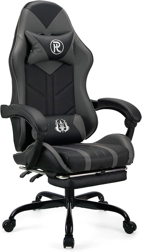 Play haha.Gaming chair Office chair Swivel chair Computer chair Work chair Desk chair Ergonomic Chair Racing chair Leather chair Video game chairs (Grey,With footrest)