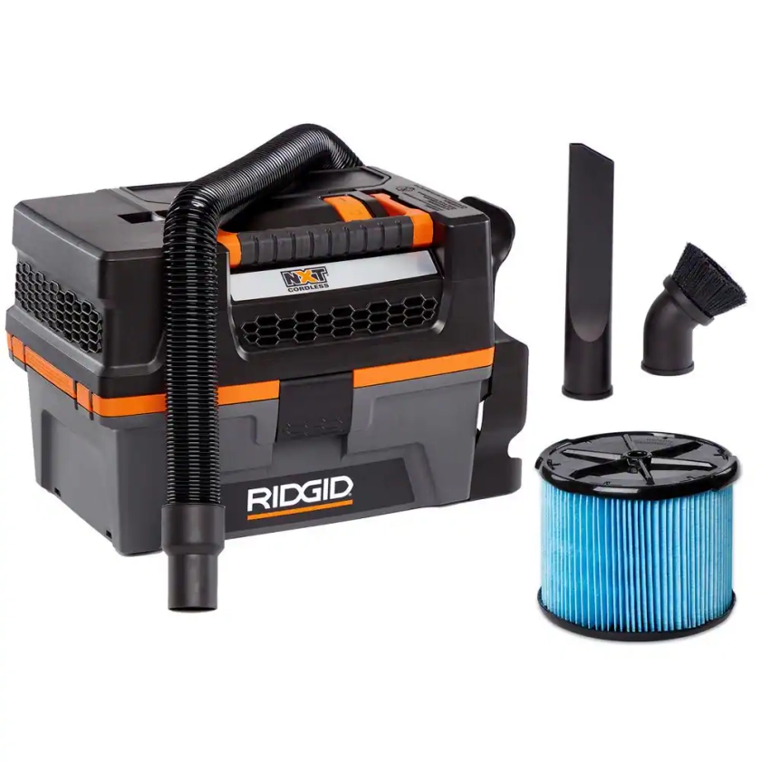 RIDGID 3 Gallon 18-Volt Cordless Handheld NXT Wet/Dry Shop Vacuum (Tool Only) with Filter, Expandable Hose and Accessories HD0318 - The Home Depot
