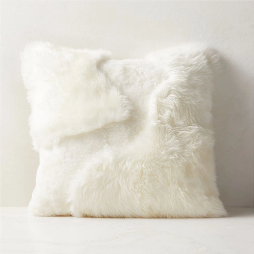 Connect White Fur Modern Throw Pillow with Feather-Down Insert 20" + Reviews | CB2