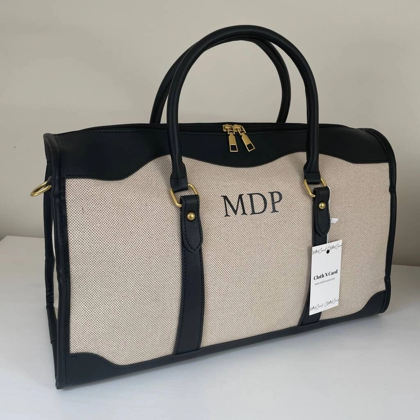 Personalised Lily Canvas And Faux Leather Holdall Duffle Bag