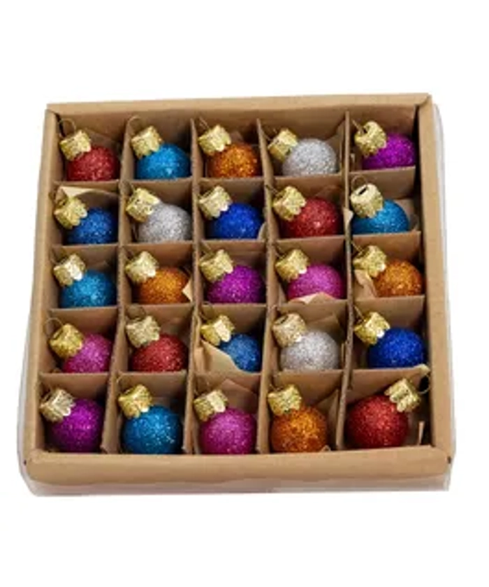 20MM Miniature Glitter Glass Ball Ornaments, 25-Piece Box