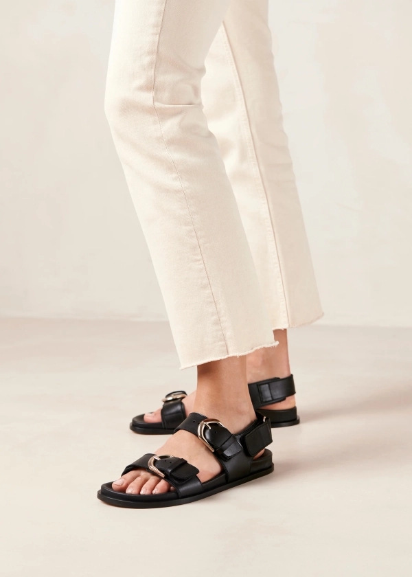 Leone - Black Leather Sandals | ALOHAS